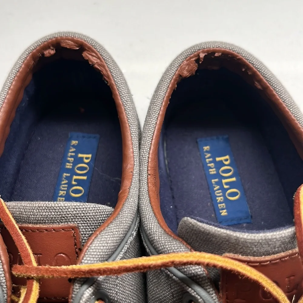 Polo‎ Ralph Lauren Faxon Low Gray Canvas Sneaker Mens Sz 9.5D Blue Pony